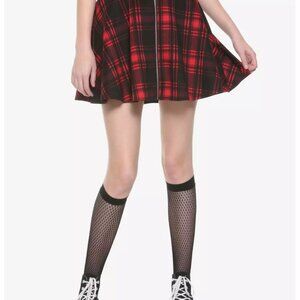 Hot Topic Black & Red Plaid O-Ring Mini Skater Skirt Small